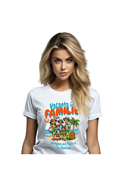 StoryGift Romania Tricou Femei cu Portret Familie In Vacanta Plaja Tropicala,...