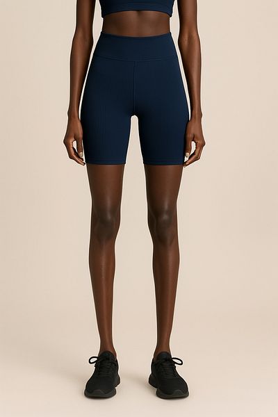 HNX Women's High Waist Tight Ripped Ribbed Short Sports Leggings |   Navy Blue