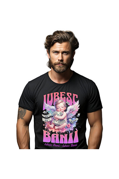 StoryGift Romania Tricou Barbati cu Bebelus Inger Pe Nor Roz Imbratisand Banc...