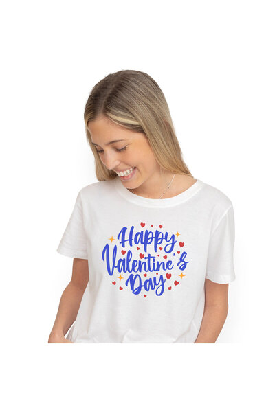 StoryGift Romania Tricou Femei cu Urare De Ziua Indragostitilor Happy Valentine's Day cu imprimeu ,White_XS