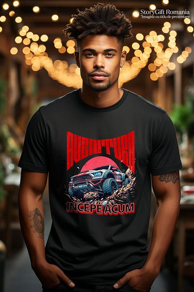 StoryGift Romania Tricou Barbati cu Masina De Teren Curse Colorata Mergand CU Viteza cu imprimeu p,Black_S