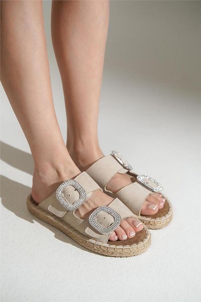 lovitto Straw Sole Stone Women's Slippers
