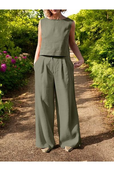 Toridas Lower Upper Sleeveless Double Linen Set