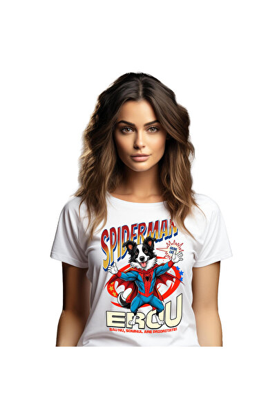 StoryGift Romania Tricou Femei cu Border Collie Caine In Costum de SpiderMan ...