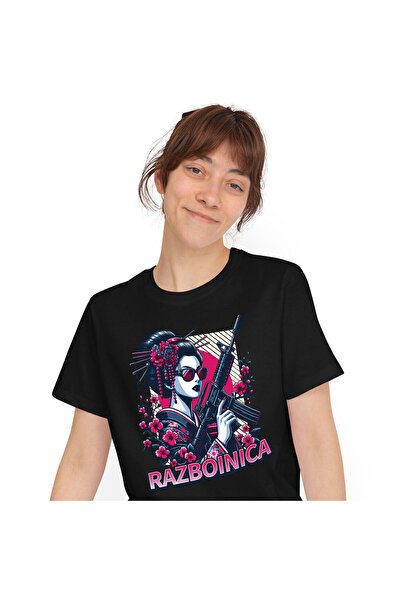 StoryGift Romania Tricou Femei cu Fata Asiatica Stil Mafiot Cu Mitraliera Flo...