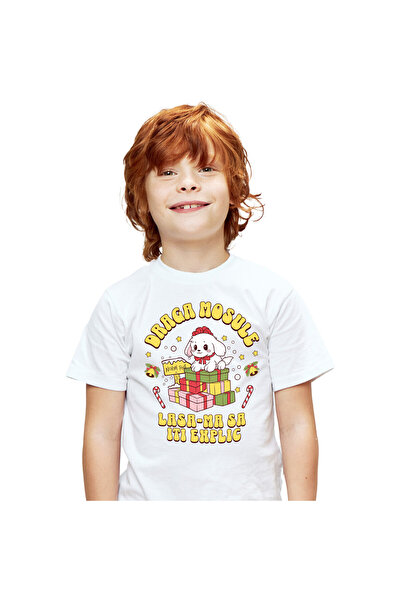 StoryGift Romania Tricou Copii cu Caine Fericit Langa Turn De cadouri Colorat...