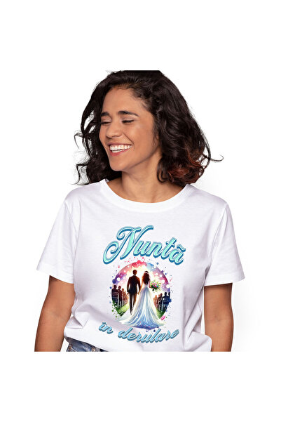StoryGift Romania Tricou Femei cu Ziua Nuntii Cuplu Portret Mire Si Mireasa I...