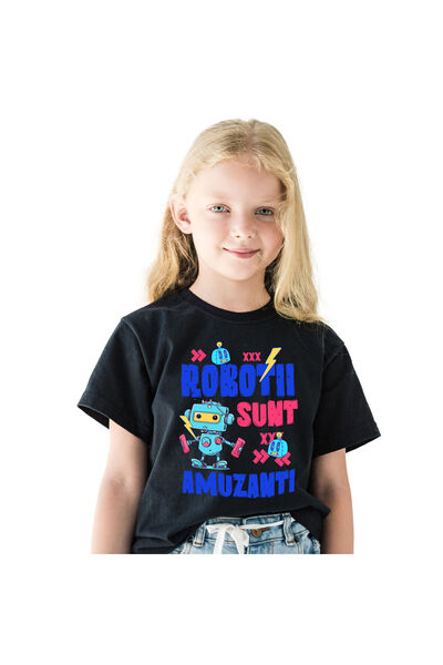 StoryGift Romania Tricou Copii cu Robot Metalic Colorat, Robotica, Calculatoa...
