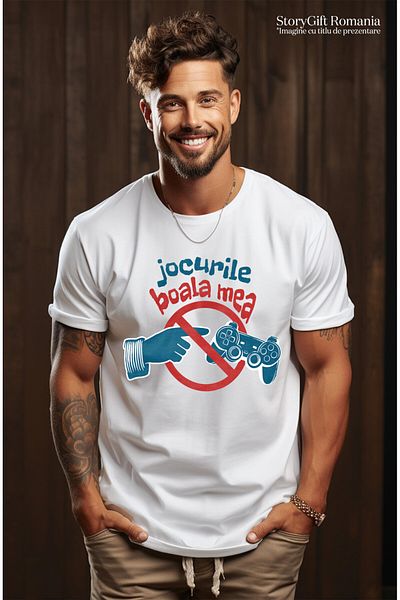StoryGift Romania Men's T-Shirt with Prohibited Sign Human Hand, Video Game Controller, Digital World, White_XL