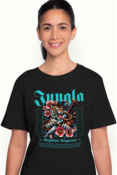 StoryGift Romania Women's T-shirt Samurai Tiger - Lone Warrior, with print on the face, 100% B BLK_L