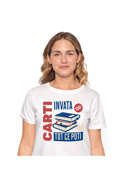 StoryGift Romania Tricou Femei cu Teanc DE Carti Motivational Dezvoltare Pers...