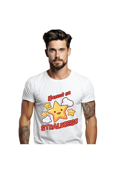 StoryGift Romania Tricou Barbati cu Stele Vesele Stralucitoare Printre Nori, ...