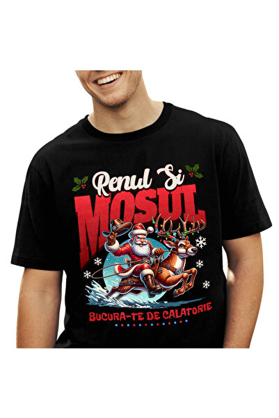 StoryGift Romania Tricou Barbati cu Mos Cracin Pe Ren Impodobit, Cadouri, Vit...