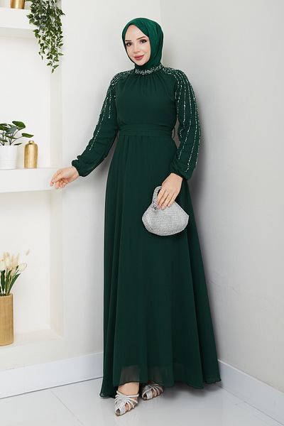 Pamuk Butik Γυναικείο φόρεμα σιφόν με πέτρινη επένδυση