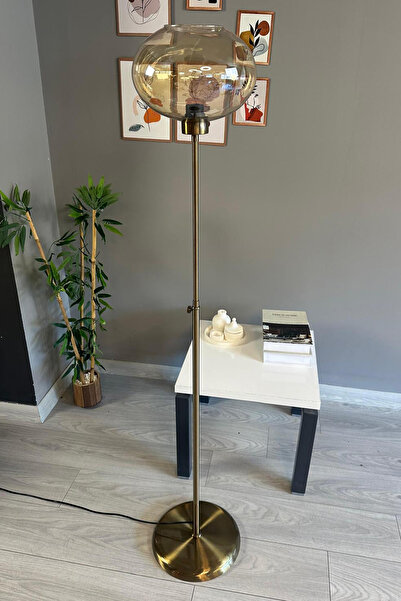 Bamyum Cam Bal Rengi Düz İnce Gövde Lambader Modern Oturma Odası