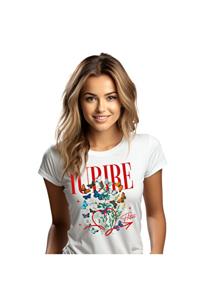 StoryGift Romania Tricou Femei cu Fluturi Colorati Planta verde,Inimioara Ros...