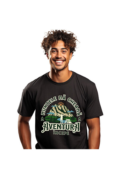 StoryGift Romania Tricou Barbati cu Munte Inalt Silueta barbat Cu Cortul, Rau Albastru, Natura, Ap,Black_XS