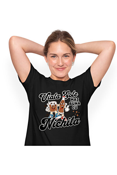 StoryGift Romania Tricou Femei cu Pahar De Cola Si Sticla DE Cola Cei Mai Buni Prieteni cu imprime,Black_XS