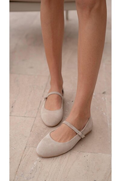 ECENİN BUTİĞİ Kostas Bej Süet Hakiki Deri Babet