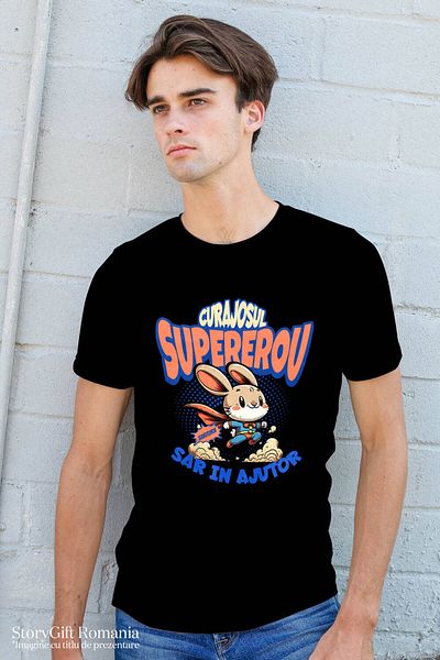 StoryGift Romania Men's T-Shirt with Orange Cat Lifting Weights Gym Superhero Characters c,Black_XS