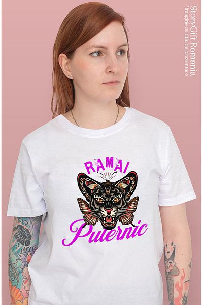 StoryGift Romania Women's T-Shirt Angry Tiger With Butterfly Wings Motivational, Power, Animal, White_XL