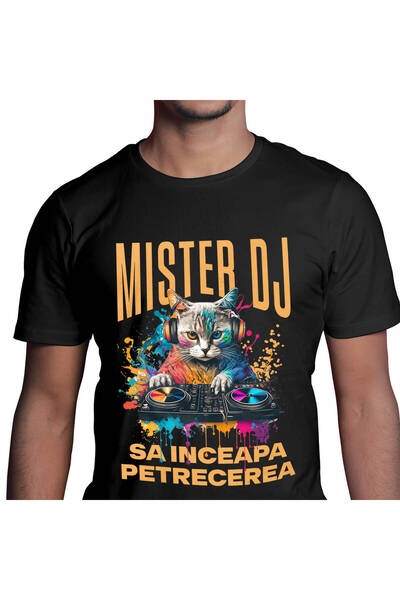 StoryGift Romania Tricou Barbati cu Motan Cu Casti Audio DJ Distractia, Petre...
