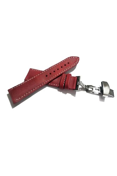 FADO Butterfly Clasp Suitable for Any Watch 22 mm Genuine Leather (228) Silver Clasp Red