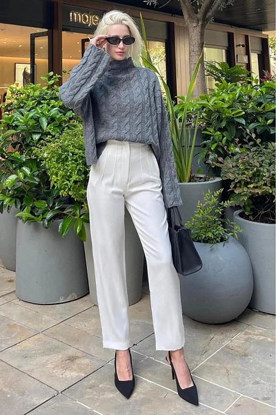 NZL TEKSTİL Hair Braided Self Collar Knitted Sweater