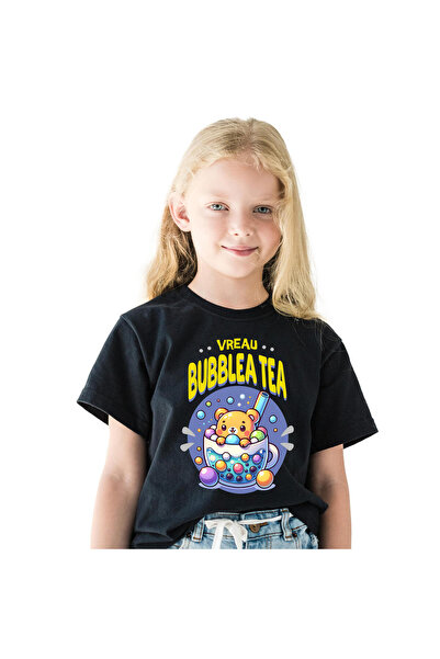 StoryGift Romania Tricou Copii cu Pahar Cu bule Si Ursulet Galben Ceai rece B...