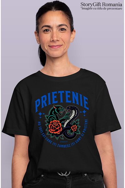 StoryGift Romania Women's T-Shirt with Fighting Dangerous Animals Snake and Angry Tiger Red Roses,Black_S