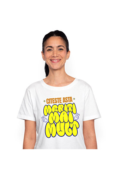 StoryGift Romania Tricou Femei cu Mesaj Haios Citeste Asta Meriti Mai Mult, Motivational Stil balo,White_XS