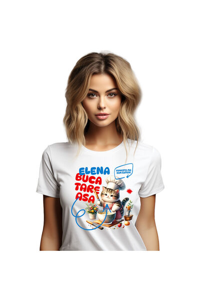 StoryGift Romania Tricou Femei cu Pisica Pufoasa Cu Palarie Bucatar Cheff Gat...