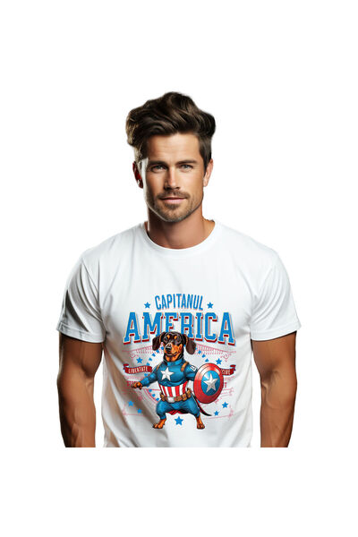 StoryGift Romania Tricou Barbati cu Teckel / Dachshund Caine In Costum de Cap...