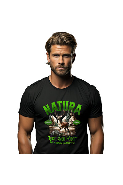 StoryGift Romania Tricou Barbati cu Ren Cu Coarne Lungi In Padure Natura munt...