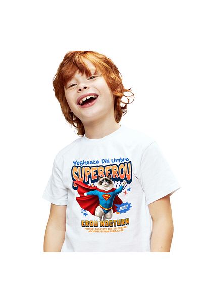 StoryGift Romania Tricou Copii cu Animal Lenes Gras Alergand Maratonist Incet Haios Supereroi Pers,White_6ANI