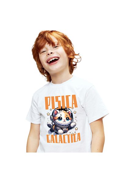 StoryGift Romania Kids T-Shirt with Orange Cat in Astronaut Costume, Infinite Galaxy with im,White_10ANI