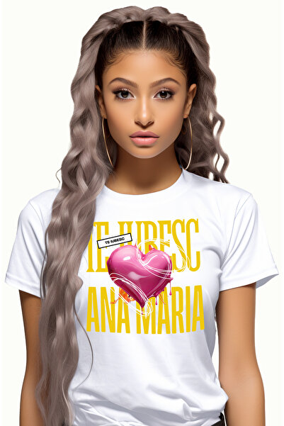 StoryGift Romania Tricou Femei Te Iubesc Ana Maria, Dragoste, Inima, Iubire, Sfantul Valentin, Dra WHT_XL