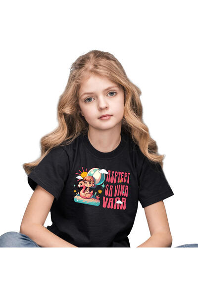 StoryGift Romania Tricou Copii cu Fata Pe Colac Flamingo in Mare Plaja, Relax...