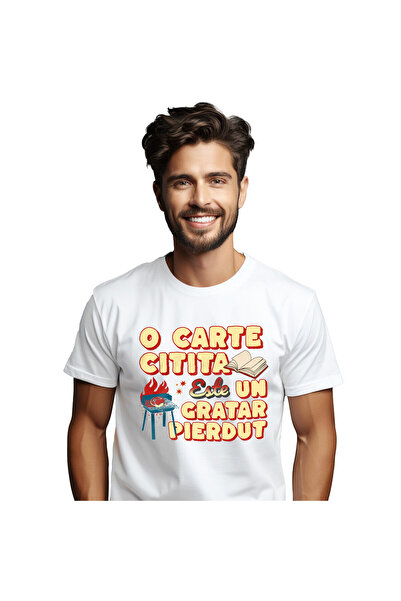 StoryGift Romania Tricou Barbati cu Carte Deschisa Educatie Carne pe Gratar P...