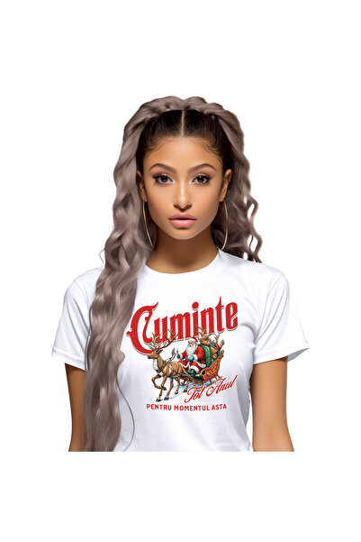 StoryGift Romania Tricou Femei cu Sania lui Mos Craciun Trasa De Ren, Cadouri...
