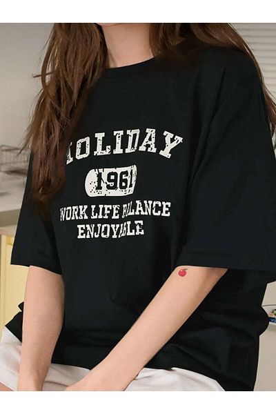 Viyalente Μαύρο μπλουζάκι Holiday printed