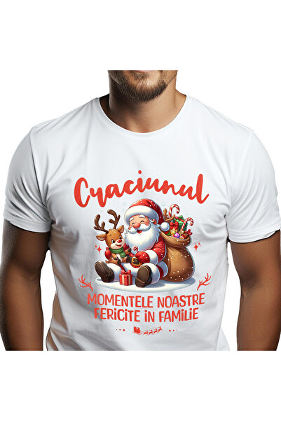 StoryGift Romania Tricou Barbati cu Mos Craciun Animat Cu Ren Si Sac de Cadou...