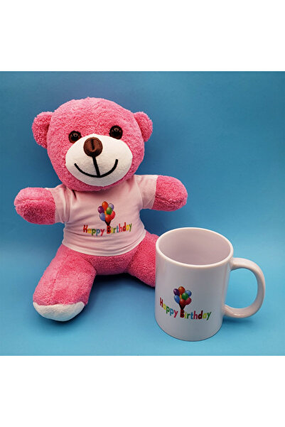 Seçkin Trend Happy Birthday Design Pink Teddy Bear and Mug Set