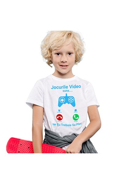 StoryGift Romania Children's T-shirt with Phone Call Video Game Controller, Call I have to go with imp, White_8ANI