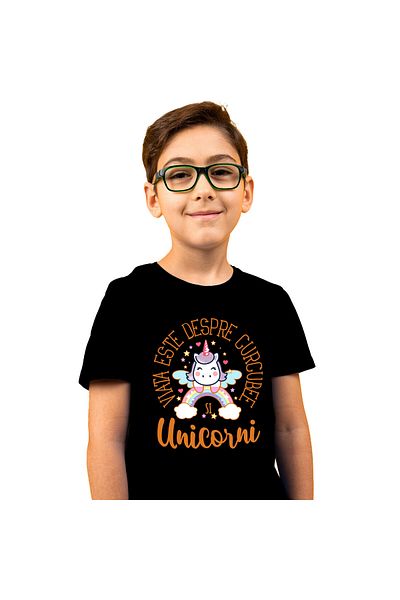 StoryGift Romania Tricou Copii cu Unicorn Pe Curcubeu Multcolor, Printese, Copii, Desene Animate c,Black_4ANI