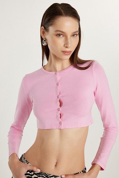 Tudors Women's Slim Fit Slim Fit Long Sleeve Crew Neck Pink Cardigan