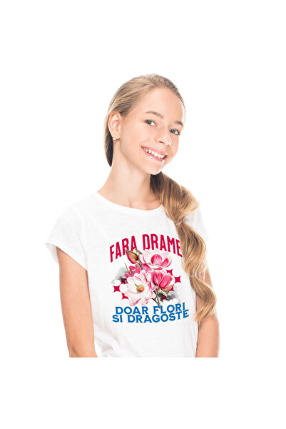 StoryGift Romania Tricou Copii cu Buchet De Flori Roz, Dragoste, Cadou Valent...