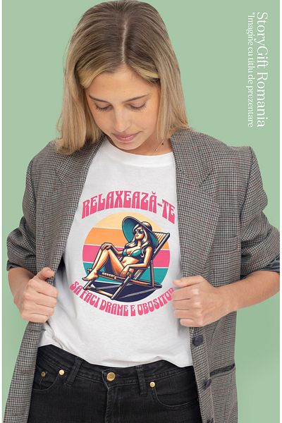 StoryGift Romania Tricou Femei relaxeaza-te femeie sa faci drame e obositor plaja cu imprimeu pe F WHT_S
