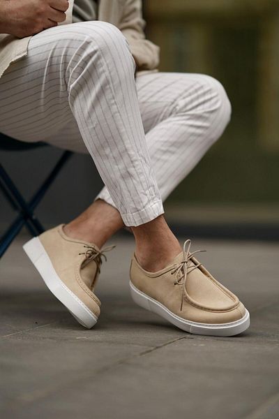 Ahmed Hamdi Bey Alvin Beige Nubuck Men's Leather Shoes