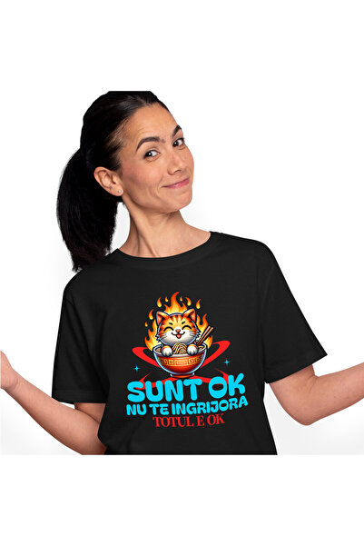 StoryGift Romania Tricou Femei cu Pisica Portocalie In Bol Fierbinde Cu noodl...